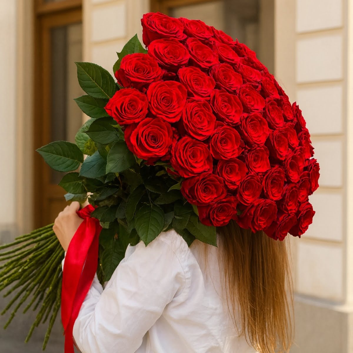 51 красная роза 90см.